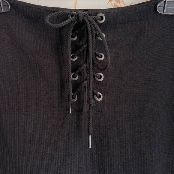 Rag & Bone Pencil Skirt Small Black Whimsigoth Western Lace Up Minimalist Boho - Picture 3 of 6